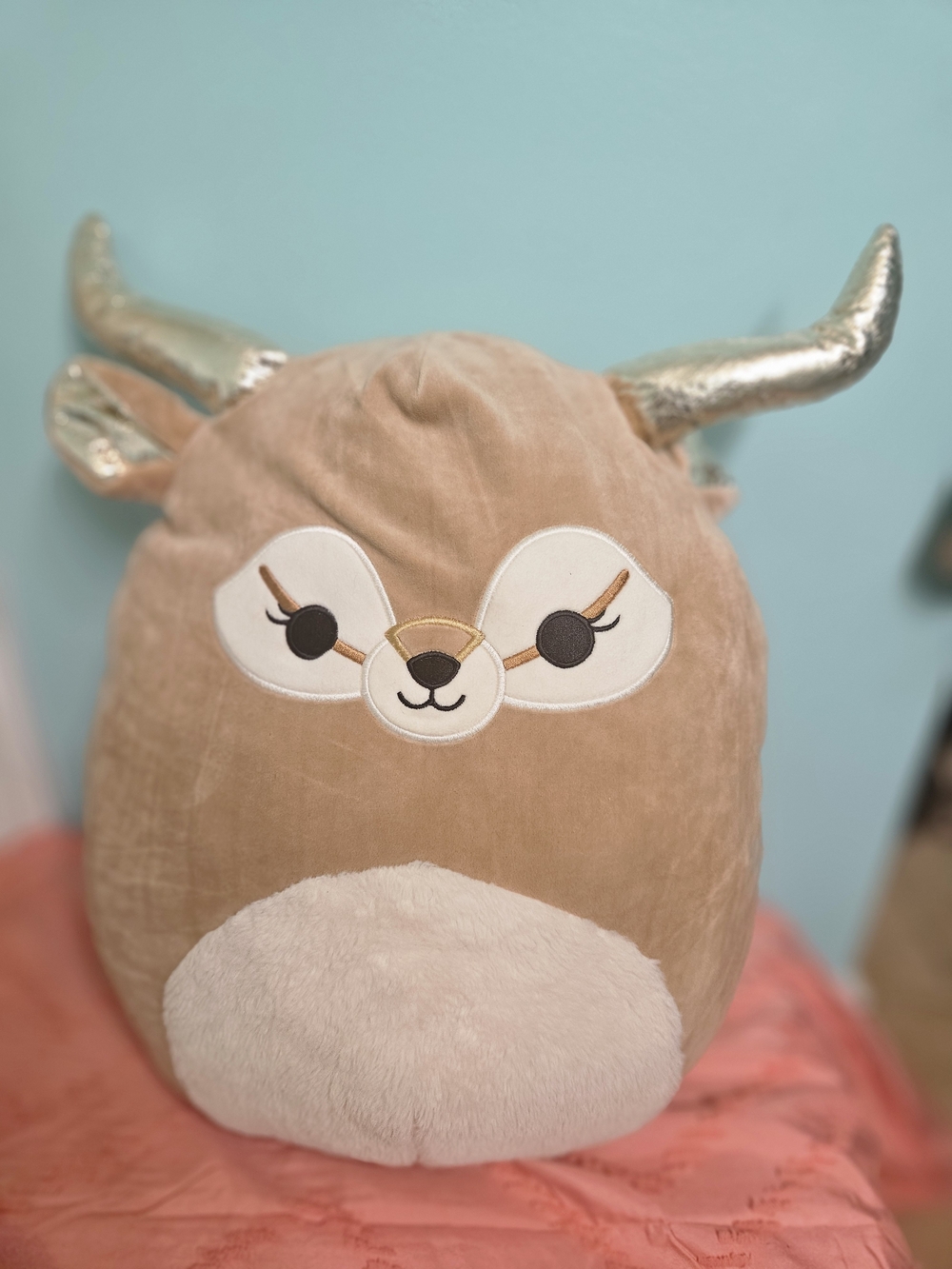 Squishmallows Tan and Cream Deer with Metallic Gold Horns
